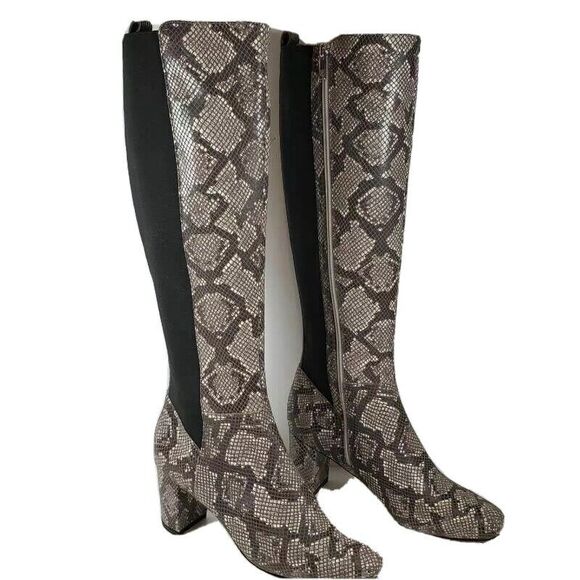 Donald J Pliner Womens Parley Boots Gray Leather Animal Snake Print 8.5 M New